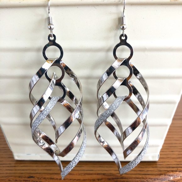 Glitter Spiral Swirl Drop Earrings - Picture 2 of 3